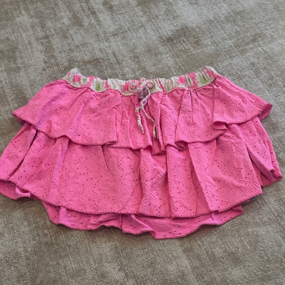 LoveShackFancy Hot Pink Tiered Eyelet Skirt